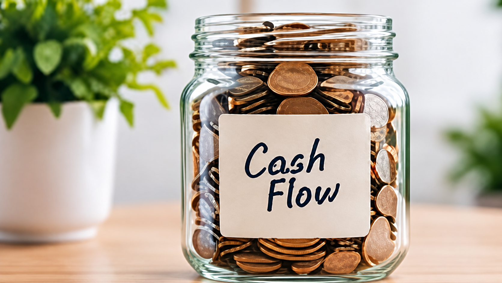 Small-business cash-flow workspace representing incoming revenue, expenses, and financial planning.